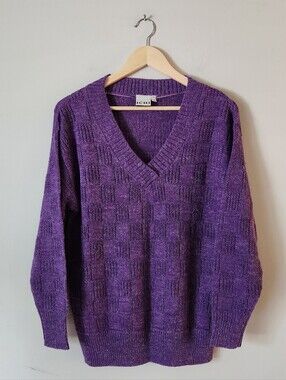 ICHI Purple V-Neck Textured Sweater Sz XS